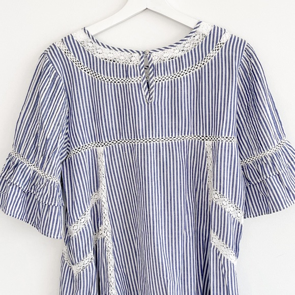 Free People Sunny Day Embroidery Crochet Striped Blue Mini Dress Medium - Picture 7 of 9